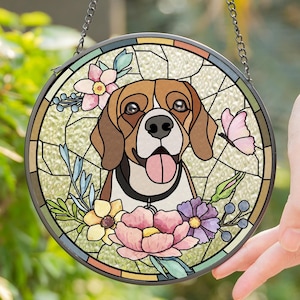 Personalized Pet Portrait Stained Glass Suncatcher, Custom Dog Portrait from Photo, Dog Portrait Art Suncatcher, Stained Glass Dog Memorial