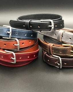 1" Leather Dress Belt: Amish Handmade Stitched Western Strap