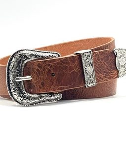 Western Belt Men Brown Leather 1.5" (38mm) Cowboy Belt | Mens Western Belt | Ladies Western Belt | Genuine Leather Ranger Belt | Silver/Gold