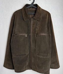 90s Mens Suede Jacket, Genuine Leather Zipped Jacket, Oversized Full Zip Up Jacket, Retro Western Trucker Jacket, Brown Cowboy Jacket, XL