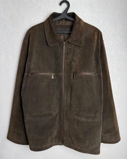 90s Mens Suede Jacket, Genuine Leather Zipped Jacket, Oversized Full Zip Up Jacket, Retro Western Trucker Jacket, Brown Cowboy Jacket, XL