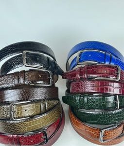Premium Crocodile Embossed Leather Belts. Red, Burgundy, Olive, Brown, Black, Navy, Green and Tan Colors. Unique Gifts for Her.