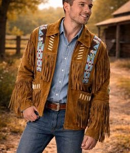 Men's Suede Fringe Jacket – Western Beaded Cowboy Style Coat