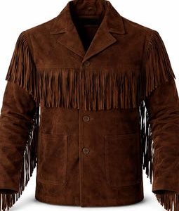 Men's Brown Suede Leather Fringe Jacket: Western Cowboy Style, Handmade Silk Lined Coat
