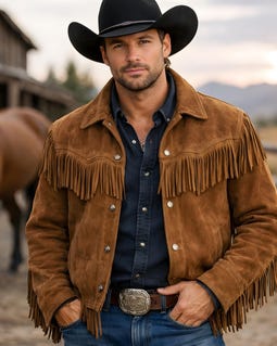 Men's Suede Leather Fringe Jacket – Western Cowboy Rodeo Style