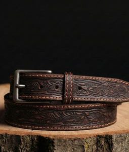 Brown Western Leather Belt | Handcrafted Full Grain Leather Belt Made in Canada| Classic Western Design | Embossed Leather Belt Gift for Him