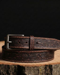 Brown Western Leather Belt | Handcrafted Full Grain Leather Belt Made in Canada| Classic Western Design | Embossed Leather Belt Gift for Him