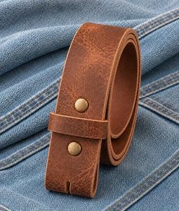 Wide Leather Belt Without Buckle 2" width (50mm) | Belt for your buckle | Brown leather no buckle belt | Buffalo Leather Belt men and women