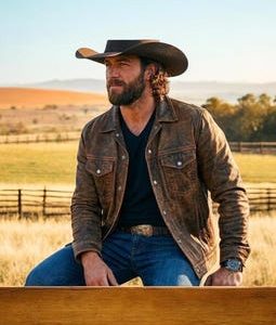 Men’s Distressed Leather Jacket | Brown Cowboy Leather Jacket | Western Trucker Leather Jacket | Genuine Leather Coat for Men