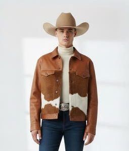 Cowhide Leather Trucker Jacket Western Cowboys Style Jacket
