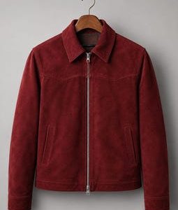 Men's Burgundy Suede Western Cowboy Vintage Zip Up Biker Jacket