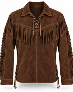 Men's Brown Suede Fringe Western Shirt Handmade Cowboy Ranch Leather Jacket Rodeo Country Wear
